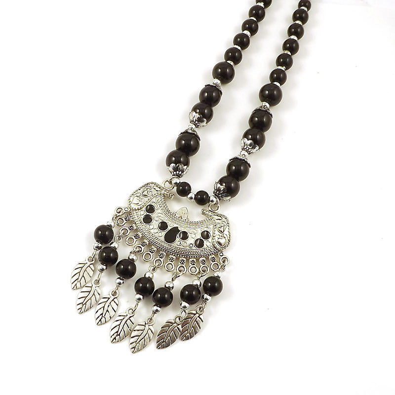 Retro Ethnic Style Crescent Leaf Tassel Forehead Exotic Necklace
