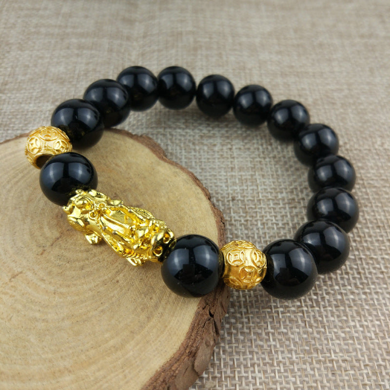 Men's Obsidian Gilt Six Words Mantra Two Yuan Store Bracelet