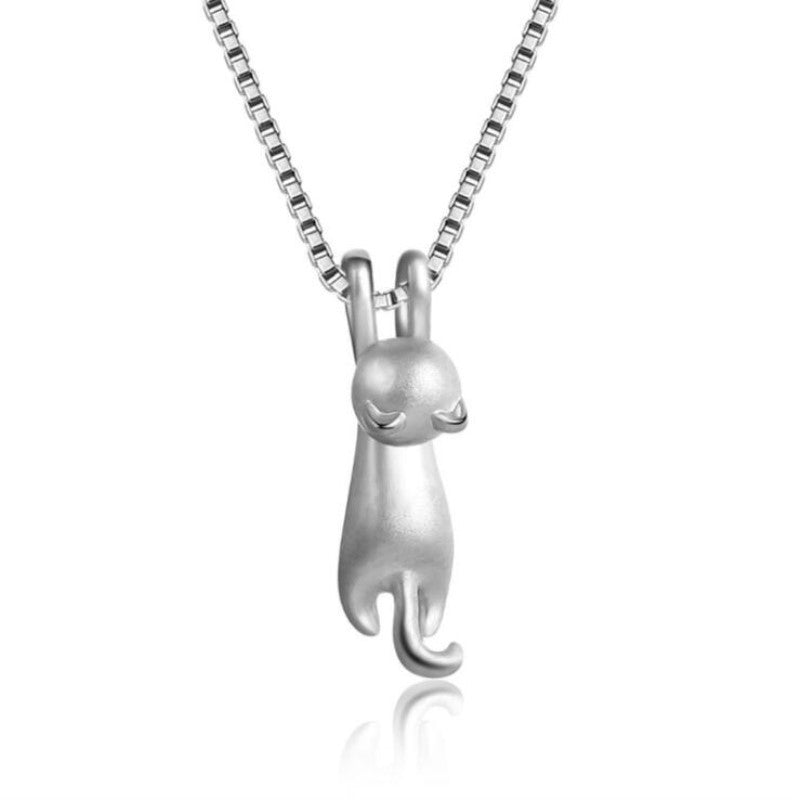 Cute Sandblasted Cat Sterling Sier Set Necklaces