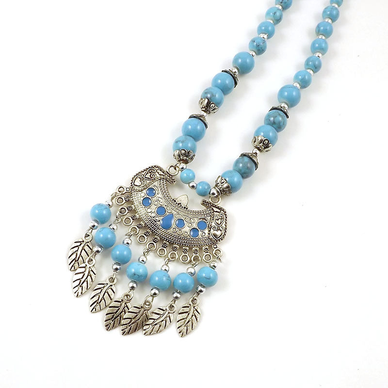 Retro Ethnic Style Crescent Leaf Tassel Forehead Exotic Necklace