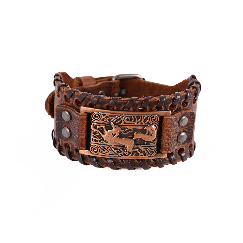 Men's Punk Retro Distressed Effect Fox Cattle Bracelet