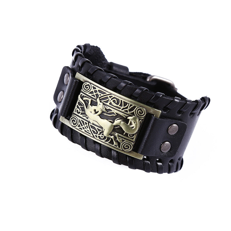 Men's Punk Retro Distressed Effect Fox Cattle Bracelet