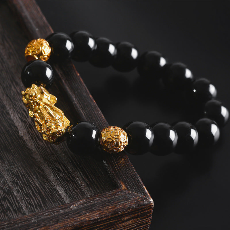 Men's Obsidian Gilt Six Words Mantra Two Yuan Store Bracelet