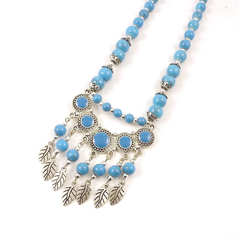 Retro Ethnic Style Crescent Leaf Tassel Forehead Exotic Necklace