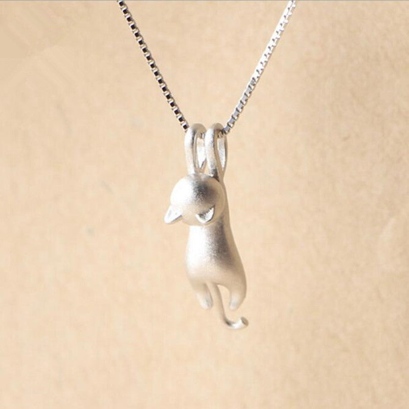 Cute Sandblasted Cat Sterling Sier Set Necklaces