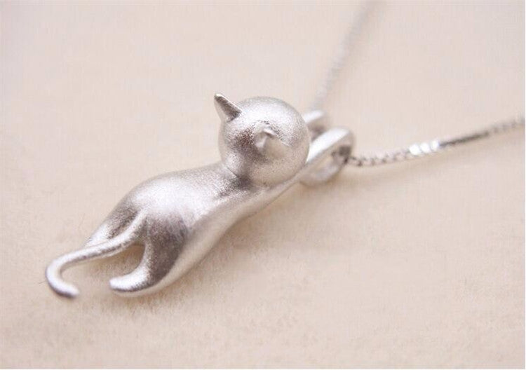 Cute Sandblasted Cat Sterling Sier Set Necklaces