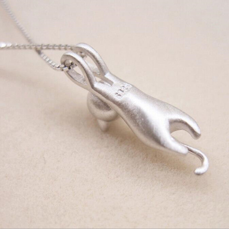 Cute Sandblasted Cat Sterling Sier Set Necklaces