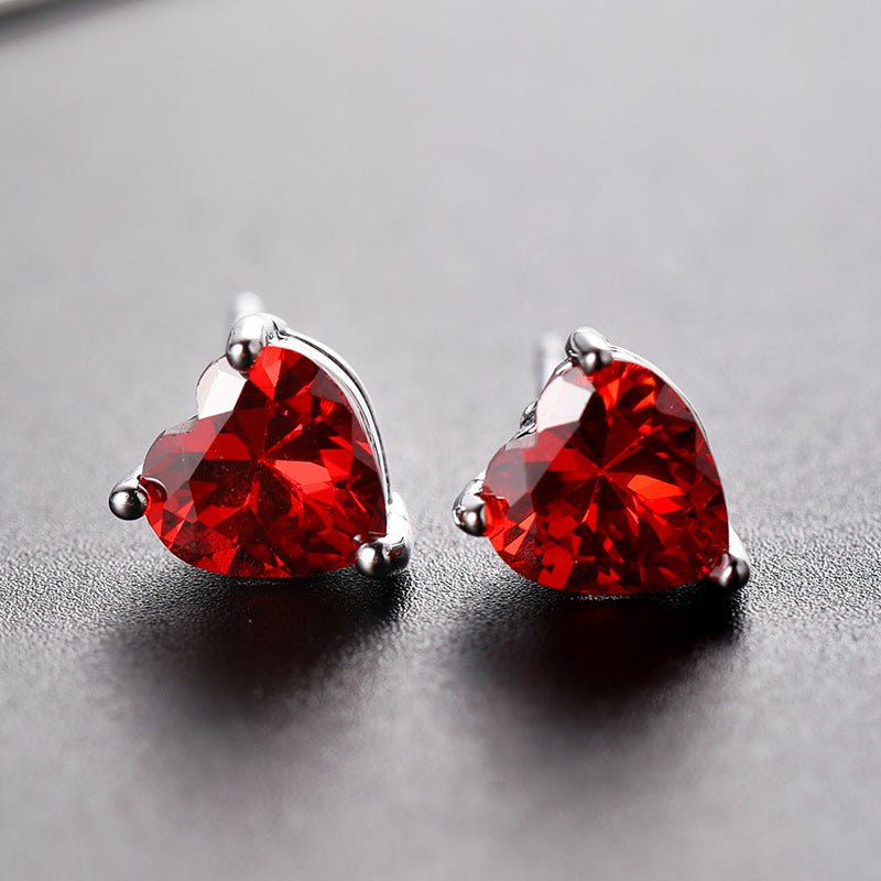 Popular Colorful Peach Heart Zircon Korean Earrings
