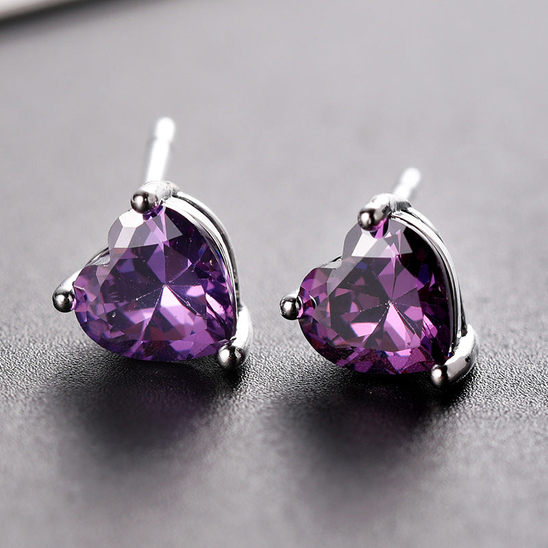 Popular Colorful Peach Heart Zircon Korean Earrings