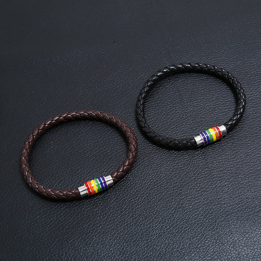 Woven Simple Colorful Rainbow Magnetic Buckle Bracelets