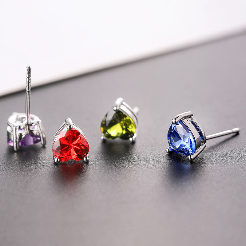 Popular Colorful Peach Heart Zircon Korean Earrings