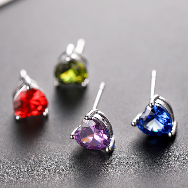 Popular Colorful Peach Heart Zircon Korean Earrings