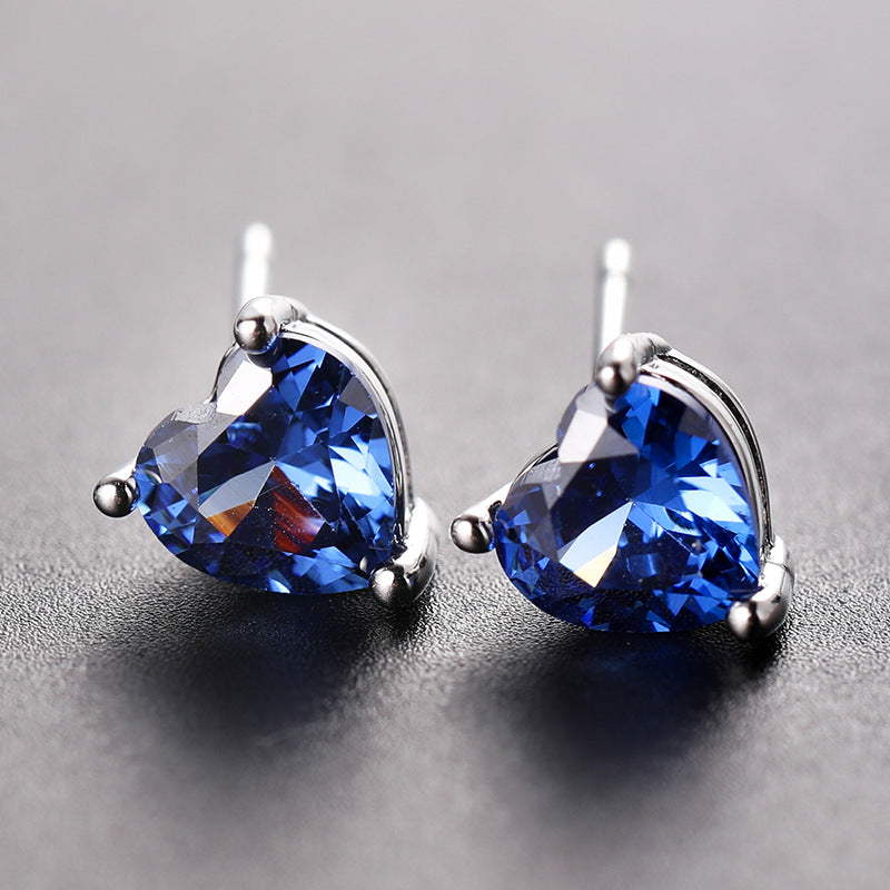 Popular Colorful Peach Heart Zircon Korean Earrings