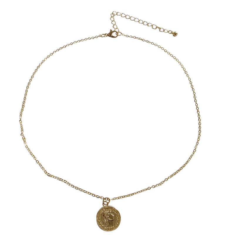 Women's Texture Coin Avatar Simple Bean Chain Necklaces