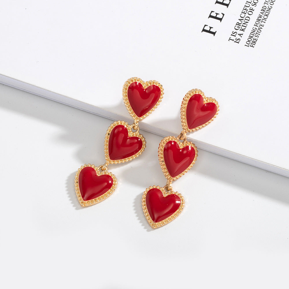 Peach Heart Style Sweet Red Love Earrings