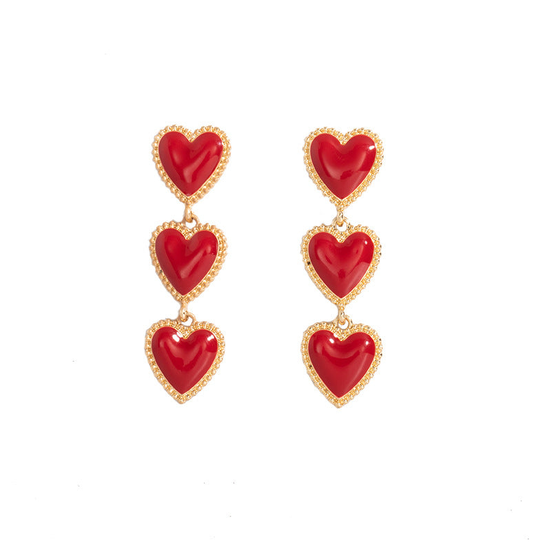 Peach Heart Style Sweet Red Love Earrings