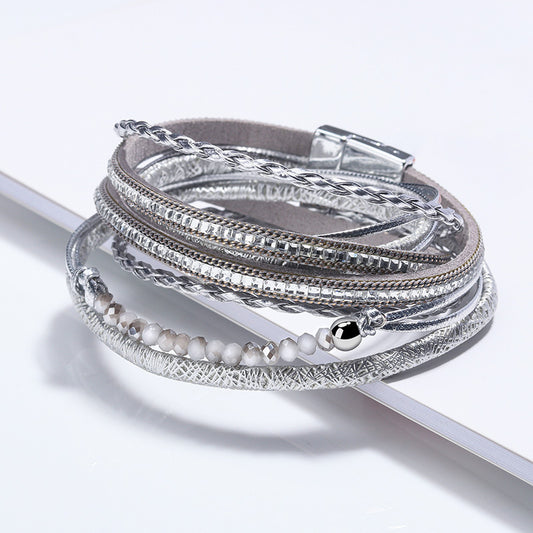 Women's Long Square Diamond Bead Magnetic Buckle Woven Bracelets