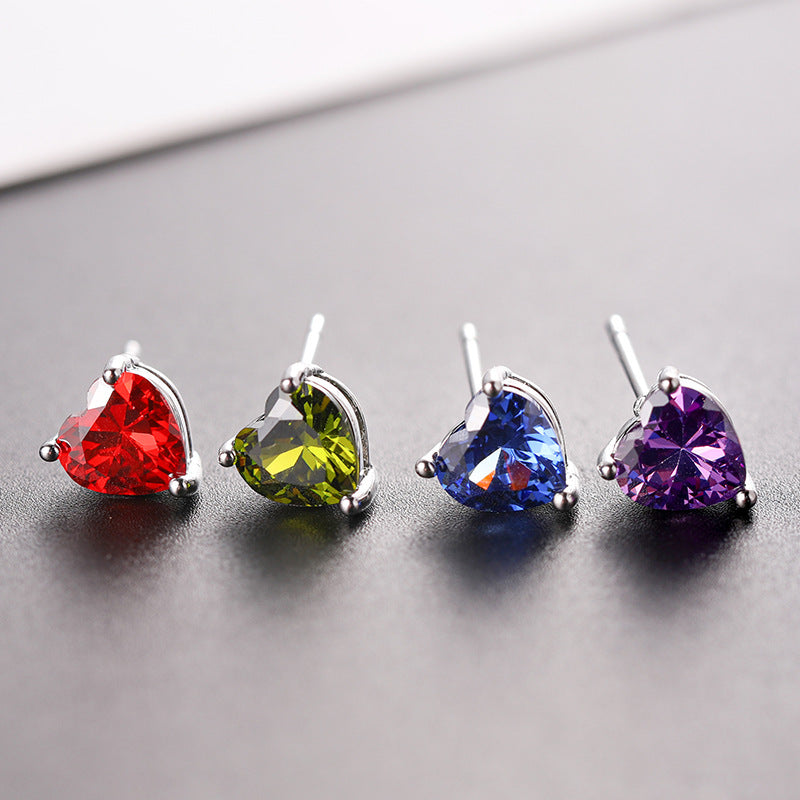 Popular Colorful Peach Heart Zircon Korean Earrings