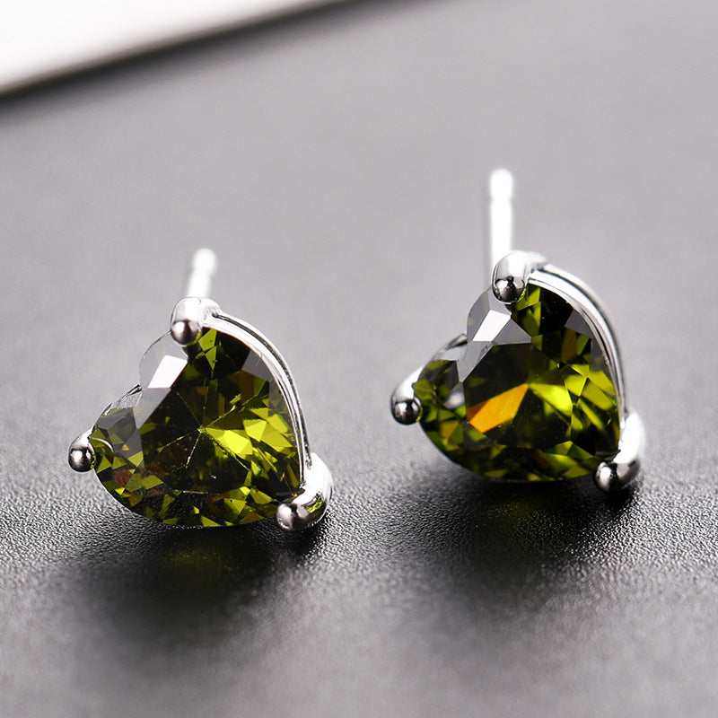Popular Colorful Peach Heart Zircon Korean Earrings