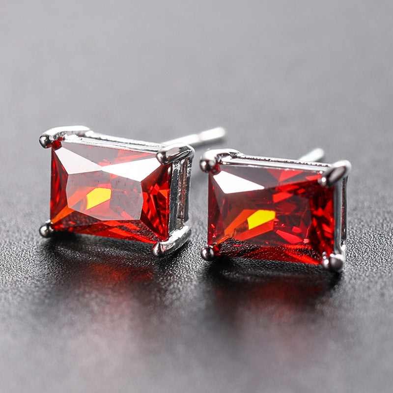 Color Zircon Korean Style Fashion Popular Rectangular Stud Earrings