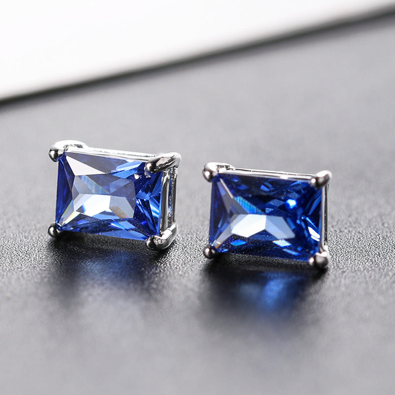 Color Zircon Korean Style Fashion Popular Rectangular Stud Earrings