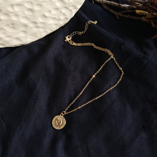 Women's Texture Coin Avatar Simple Bean Chain Necklaces