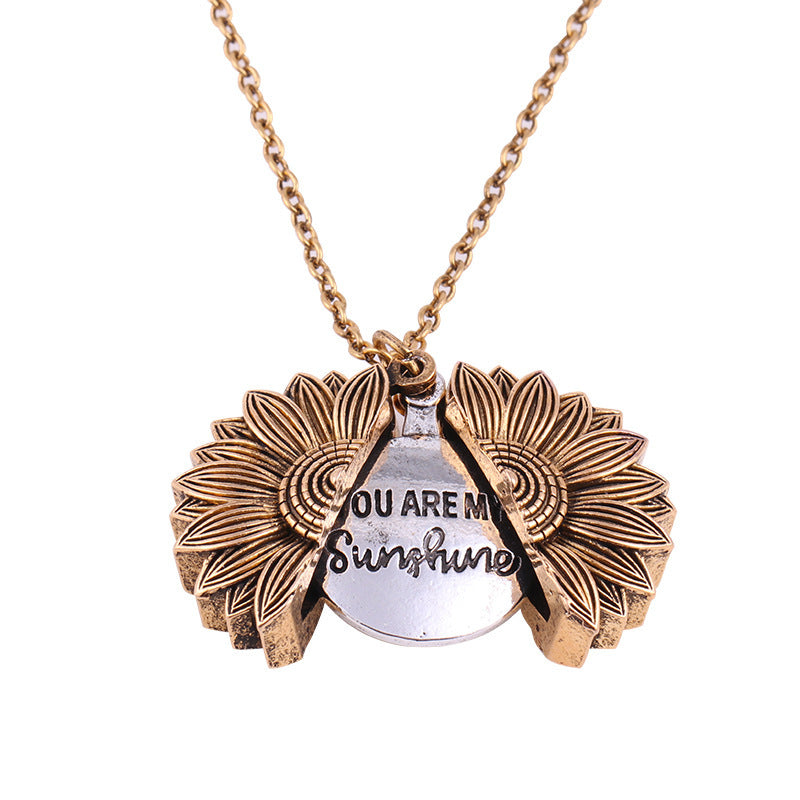 Flower Shape Alloy Sunflower Carved Couple Necklaces