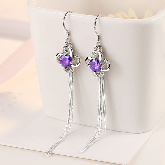 Women's Exaggerated Long Clover Tassel Mori Temperament Earrings