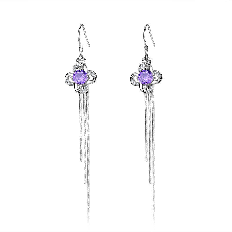 Women's Exaggerated Long Clover Tassel Mori Temperament Earrings
