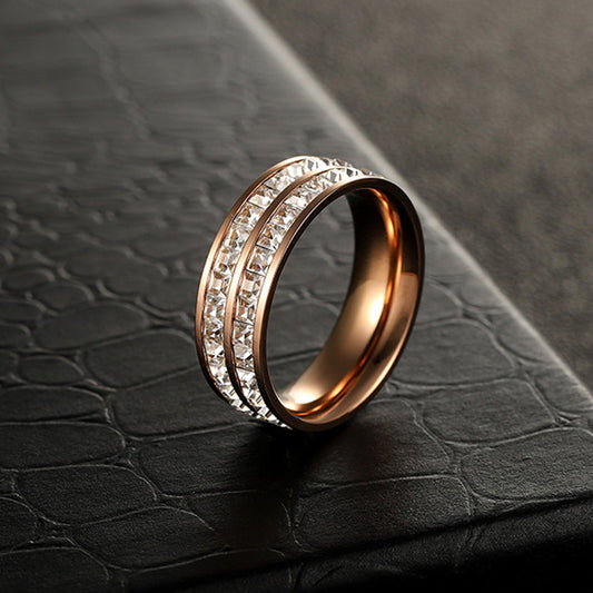 Steel Single Double Row Diamond Female Fashionable Rose Gold Rings