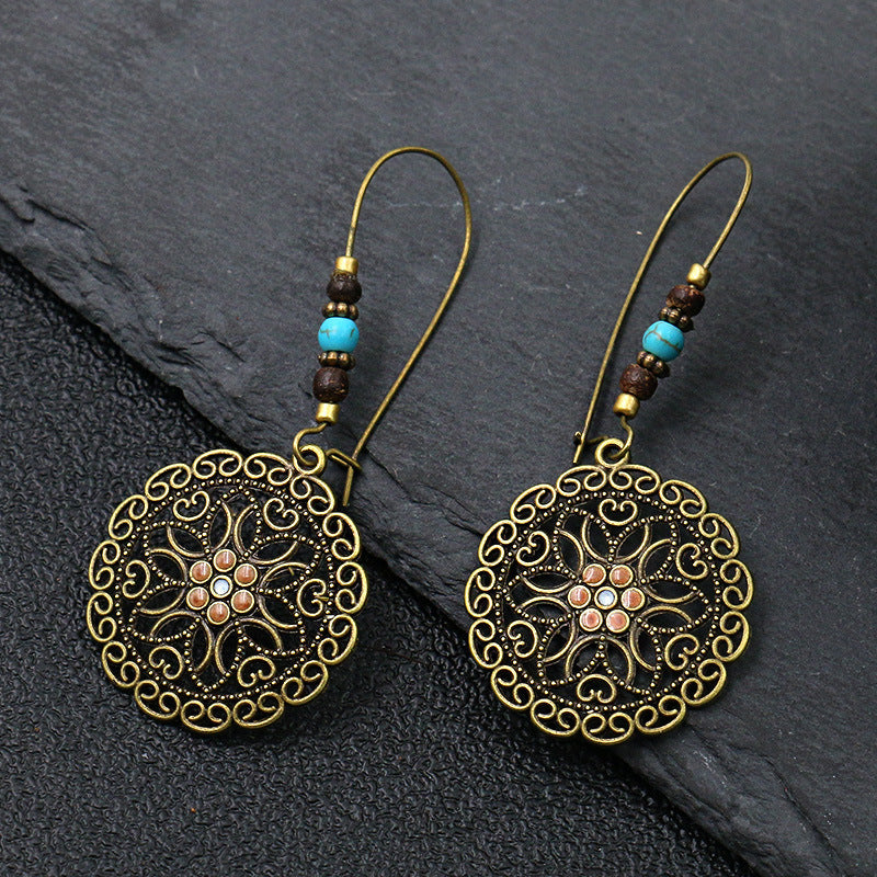 Ancient Bronze Metal Exaggerated Carved Female Earrings