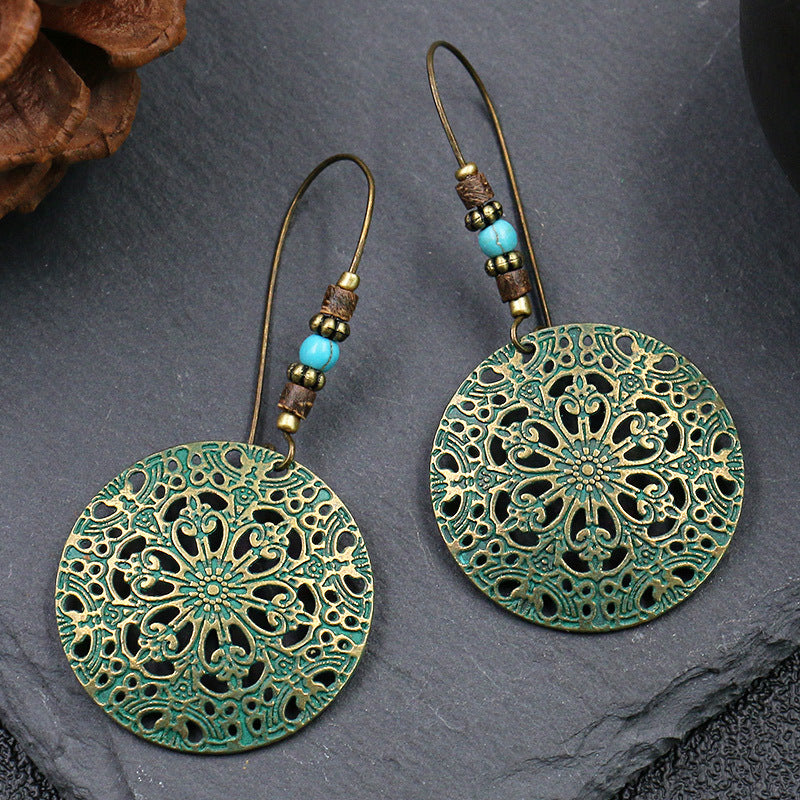 Ancient Bronze Metal Exaggerated Carved Female Earrings