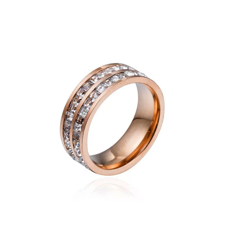 Steel Single Double Row Diamond Female Fashionable Rose Gold Rings