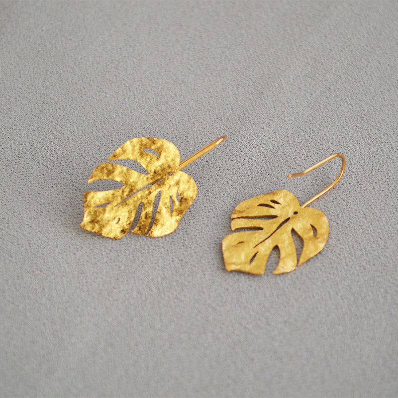 Women's Fashion Frosted Grain Vintage Golden Leaves Personalized Cold Style Earrings