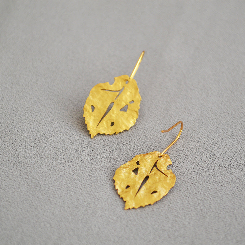 Women's Fashion Frosted Grain Vintage Golden Leaves Personalized Cold Style Earrings