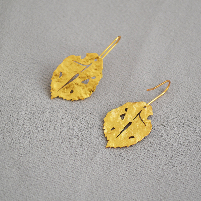 Women's Fashion Frosted Grain Vintage Golden Leaves Personalized Cold Style Earrings