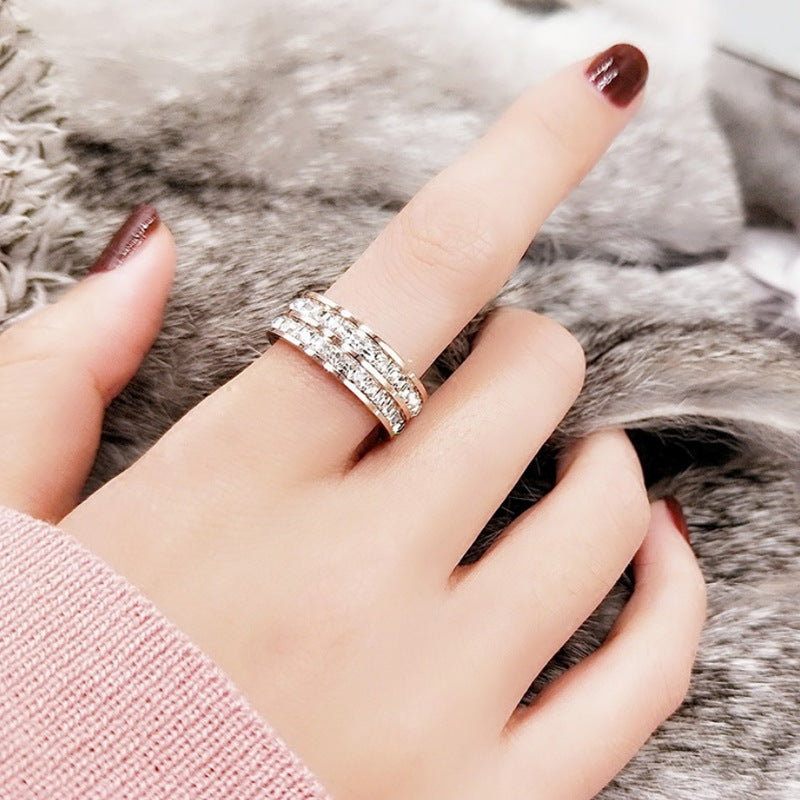 Steel Single Double Row Diamond Female Fashionable Rose Gold Rings