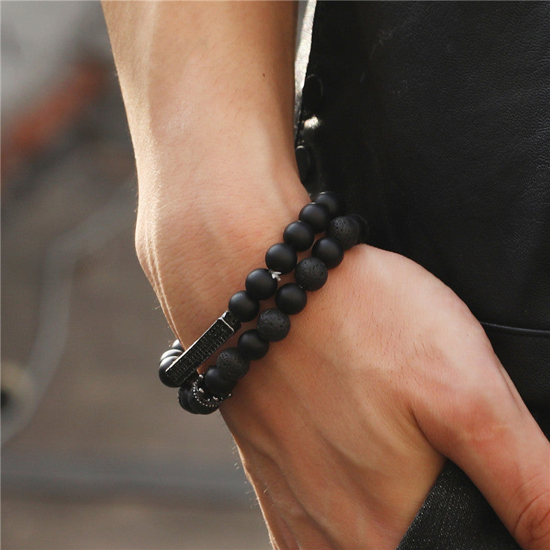 Ornament Black Frosted Stone Lava Mixed Wear Crown Long Bracelets