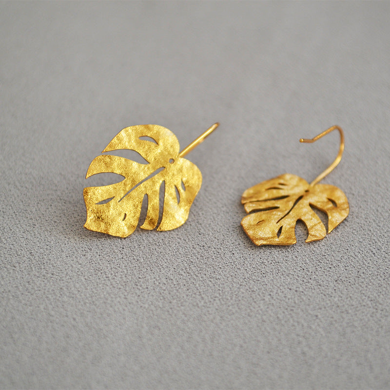 Women's Fashion Frosted Grain Vintage Golden Leaves Personalized Cold Style Earrings