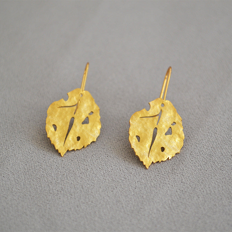 Women's Fashion Frosted Grain Vintage Golden Leaves Personalized Cold Style Earrings