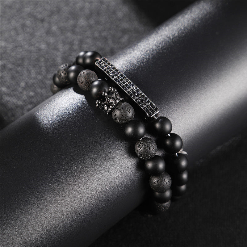 Ornament Black Frosted Stone Lava Mixed Wear Crown Long Bracelets