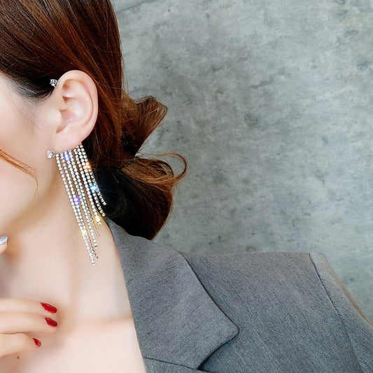 Tassel Ear Without Pierced Ears Female Temperament Cold Diamond Stud Earrings