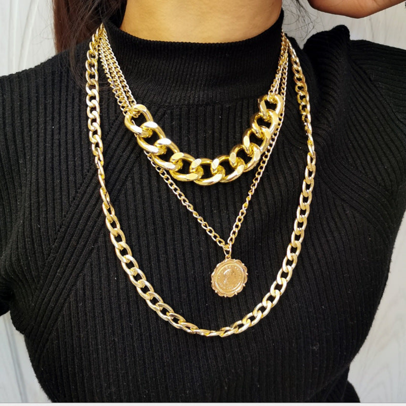 Women's Ornament Heavy Metal Texture Queen Relief Neck Accessories Necklaces