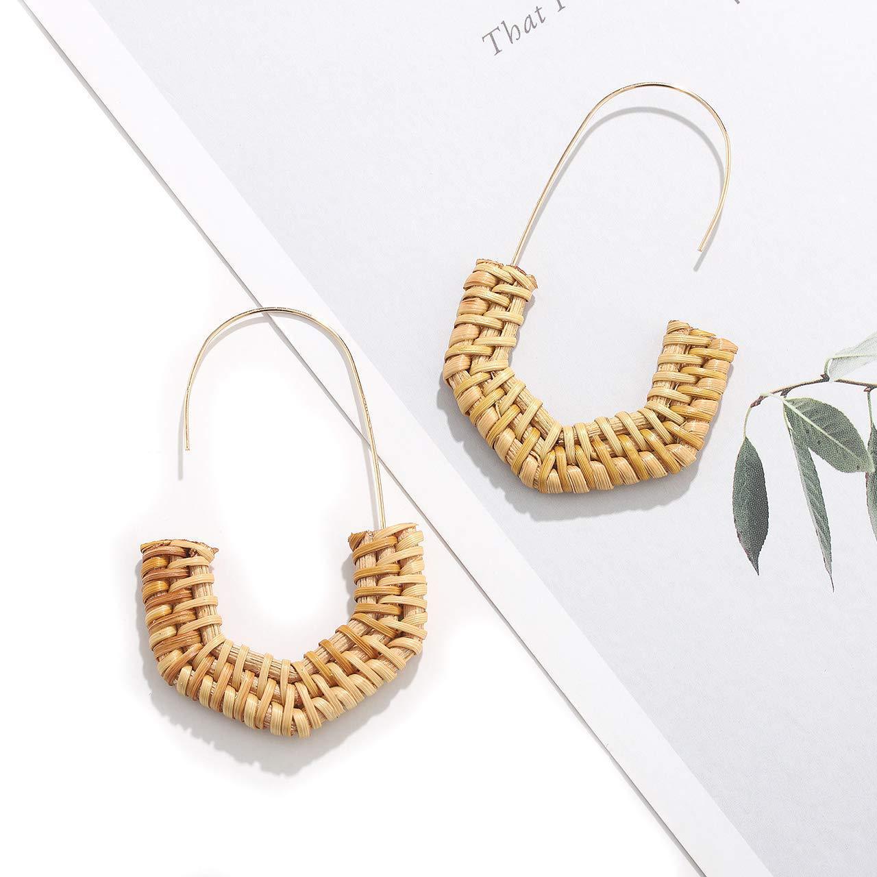 Handmade Wicker Woven Half Hexagon Lightweight Earrings