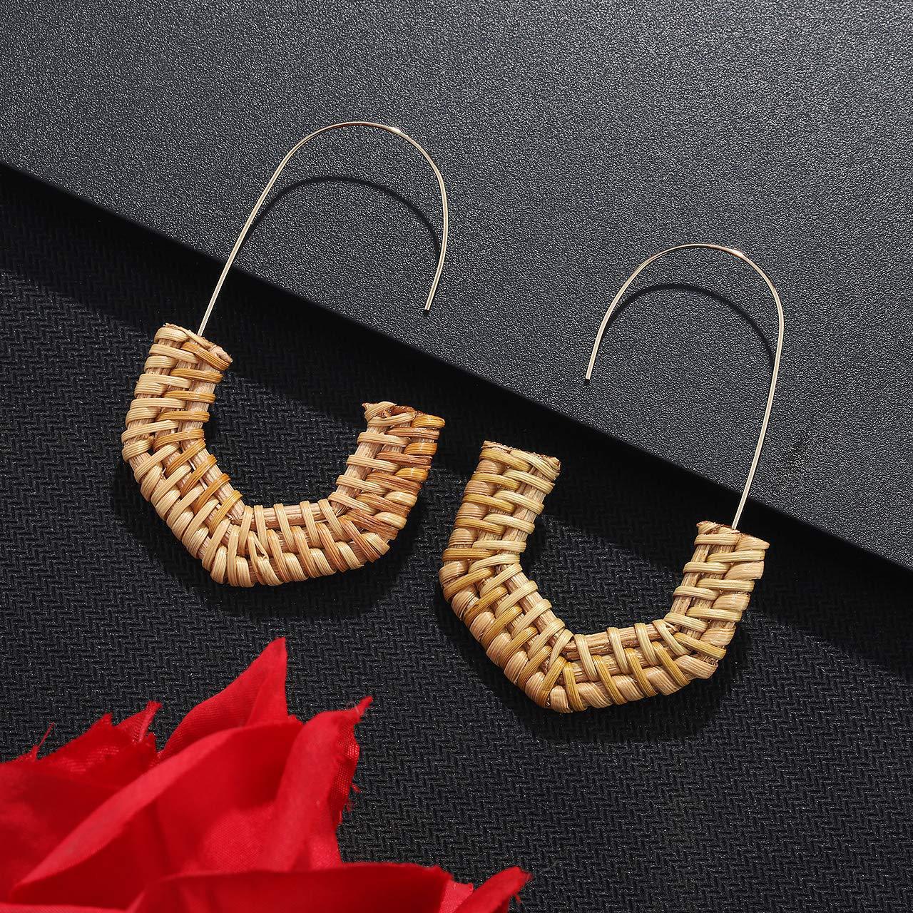 Handmade Wicker Woven Half Hexagon Lightweight Earrings