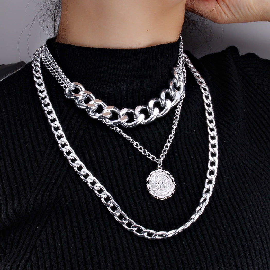 Women's Ornament Heavy Metal Texture Queen Relief Neck Accessories Necklaces