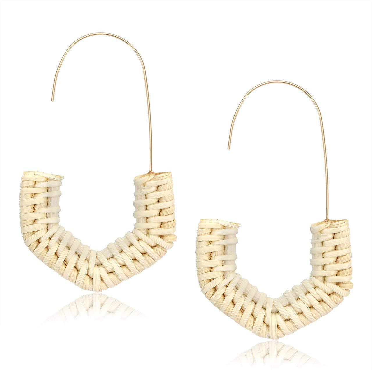 Handmade Wicker Woven Half Hexagon Lightweight Earrings