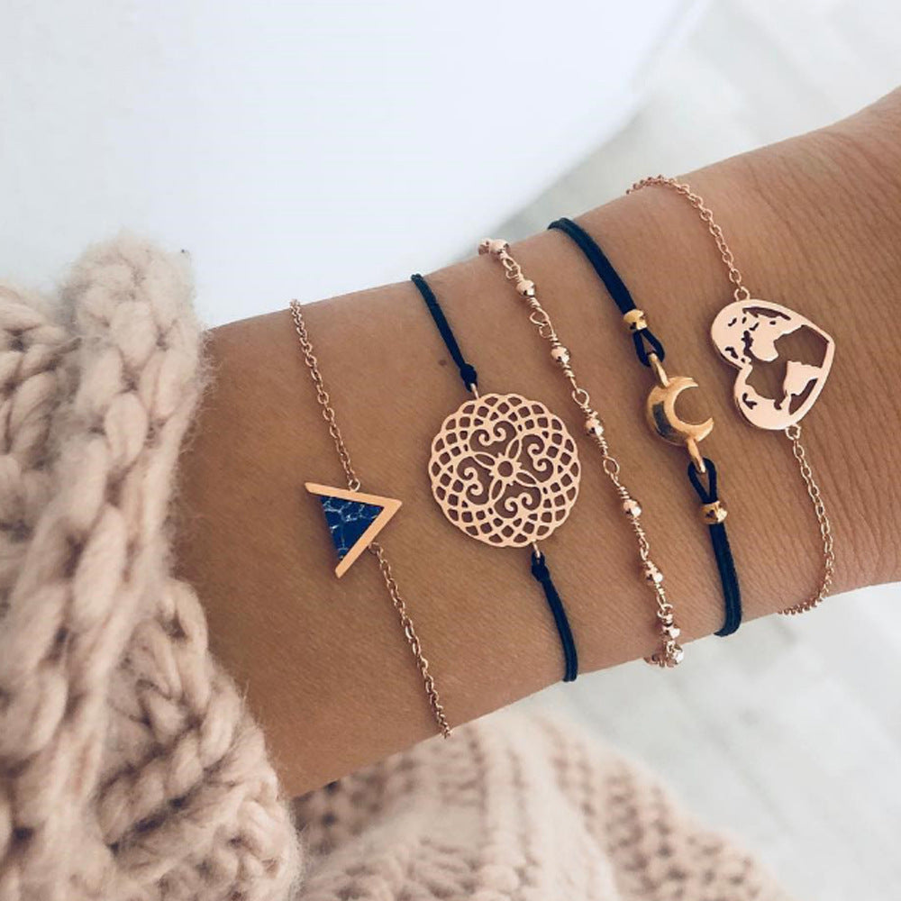 Personalized Triangle Black Turquoise Love Map Five Bracelet