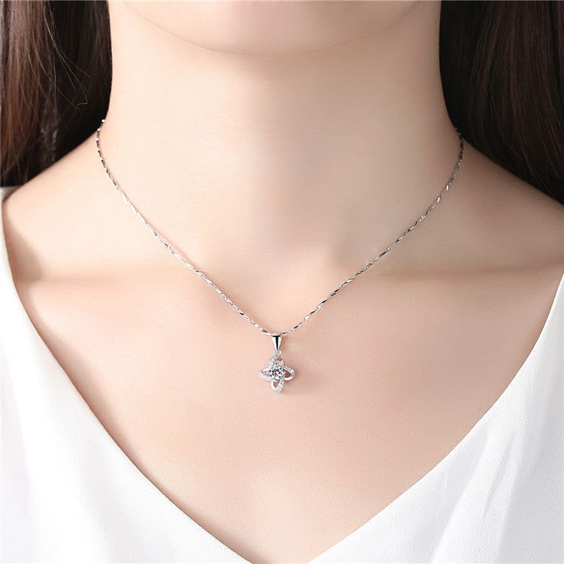 Women's Sier Diamond Four-leaf Clover For Clavicle Chain Valentine's Pendants