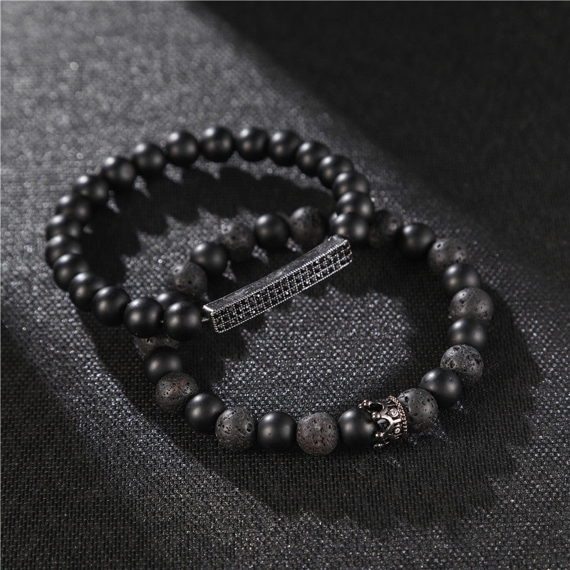 Ornament Black Frosted Stone Lava Mixed Wear Crown Long Bracelets